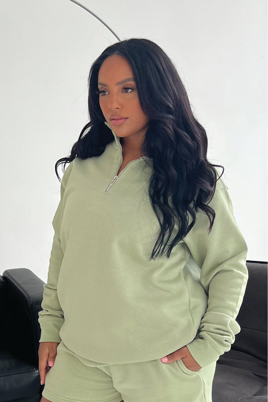 Glamify basics sage 3/4 zip sweatshirt