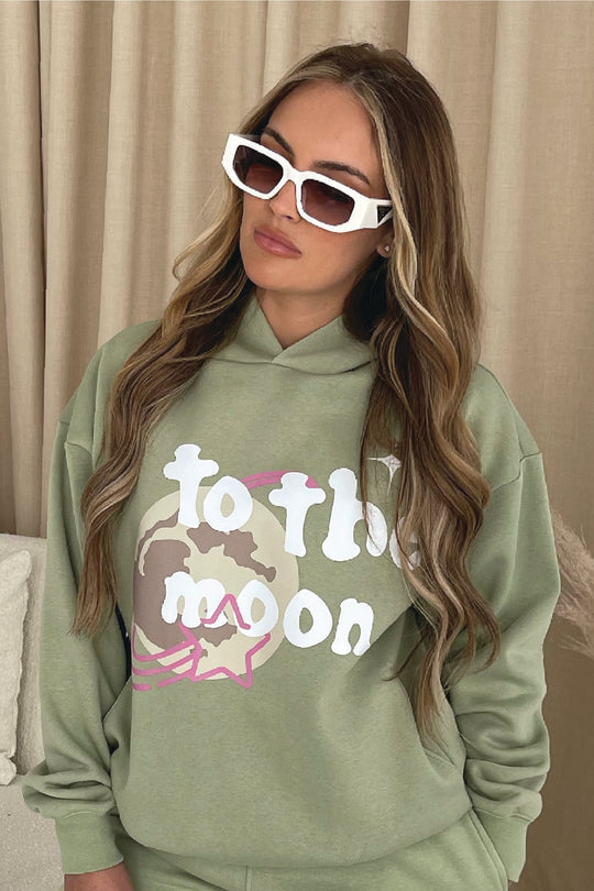 To the moon hoodie sage premium essentials