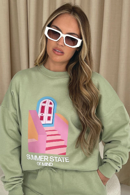 Summer state of mind sage printed sweater premium essentials