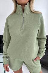 Glamify Premium Essential Sage 3/4 Zip Sweatshirt Sweater