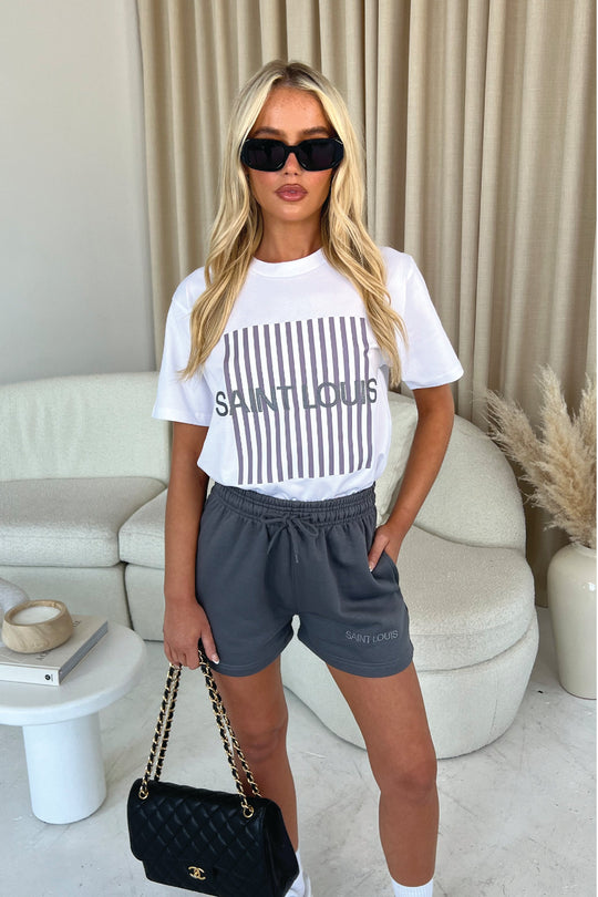 Saint louis grey embroidered premium short tee coord