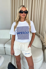 Saint Louis Blue & Ecru Embroidered Premium Short Tee Coord Co Ord