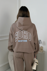 SOHO MOCHA PRINT & EMBROIDERED HOODIE