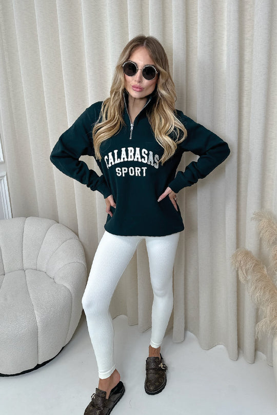 Calabasas green & cream embroidered 3/4 sweater and legging set