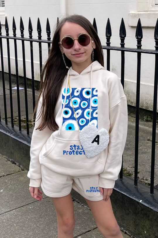 stay protected ecru Mini essential hoodie shorts loungewear set