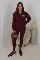 STUDIO LEISURE BURGUNDY PRINTED FILL ZIP JACKET LEGGINGS SET