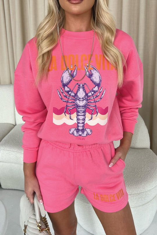 La Dolce Vita Pink Lemonade Premium Sweater Short Loungewear Set