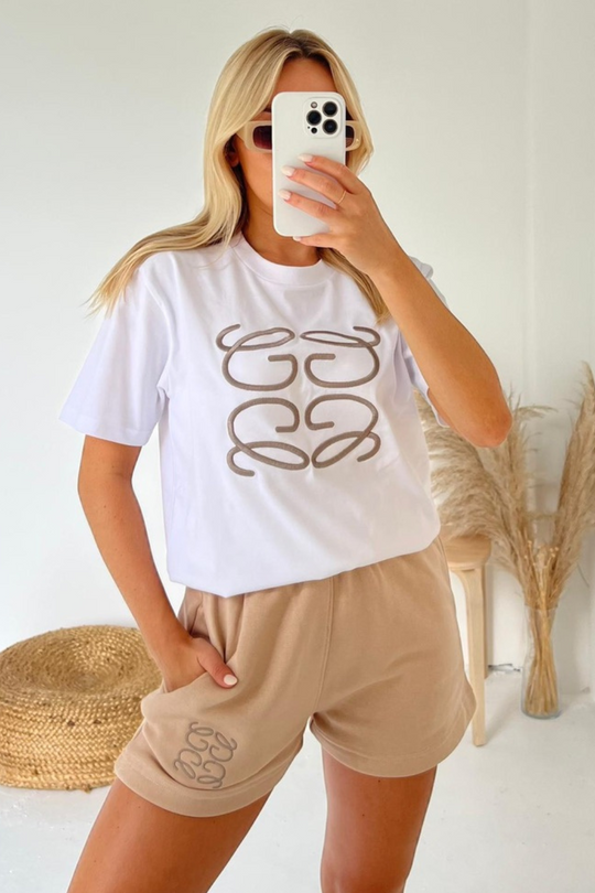 GG stone embroidered premium short t-shirt coord