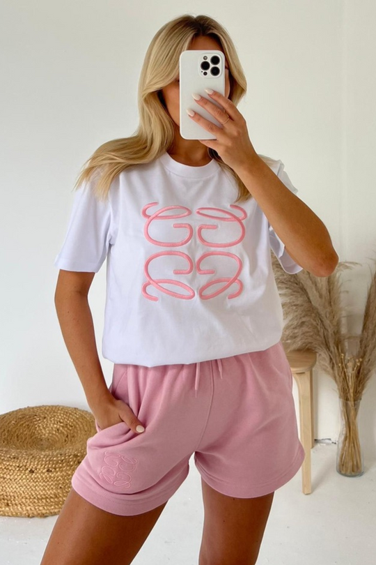 GG Pink embroidered premium short t-shirt coord