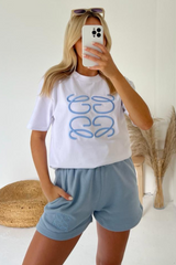 Gg Blue Embroidered Premium Short T-Shirt Coord Co Ord