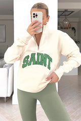 Saint Ecru Printed 1/4 Zip Sweater Loungewear