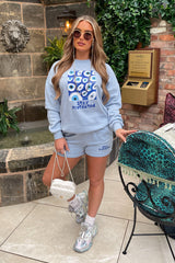 Stay Protected Baby Blue Printed Sweater Short Loungewear Set Loungewear