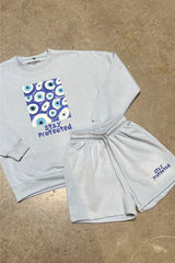 Stay Protected Baby Blue Printed Sweater Short Loungewear Set Loungewear