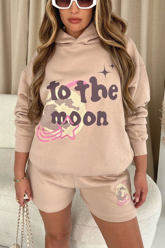 To The Moon Stone Premium Hooded Short Loungewear Set