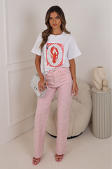 Lobster white printed heavyweight oversized t-shirt