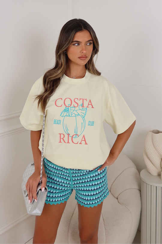 Costa Rica butter yellow embroidered heavyweight oversized t-shirt