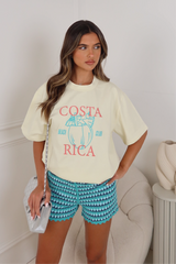 Costa Rica butter yellow embroidered heavyweight oversized t-shirt
