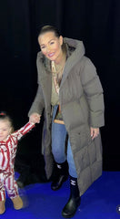 Willow khaki long hooded puffer duvet coat