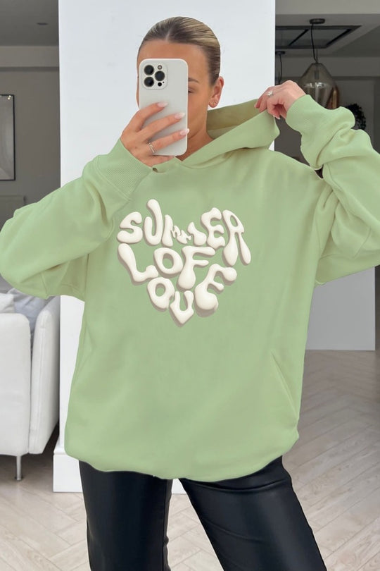 Summer of love sage printed  relaxed hoodie