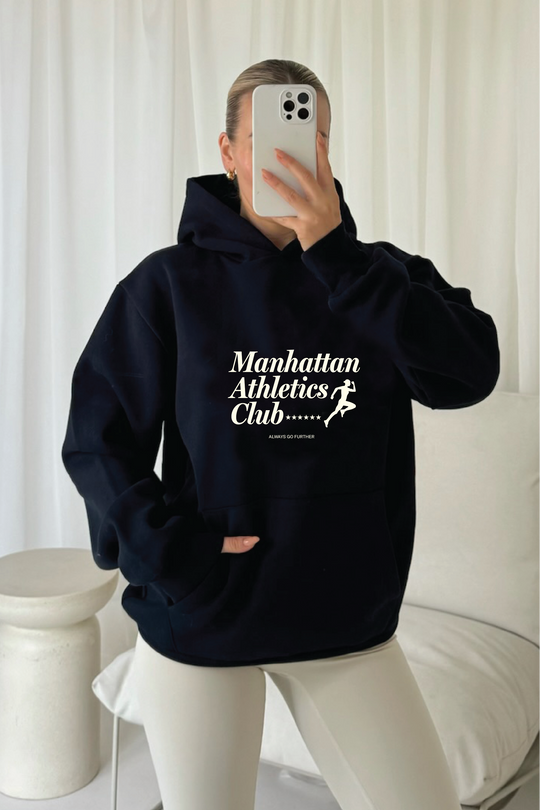 Manhattan athletics navy printed hoodie