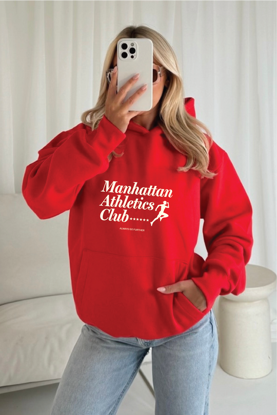 Manhattan athletics red printed hoodie