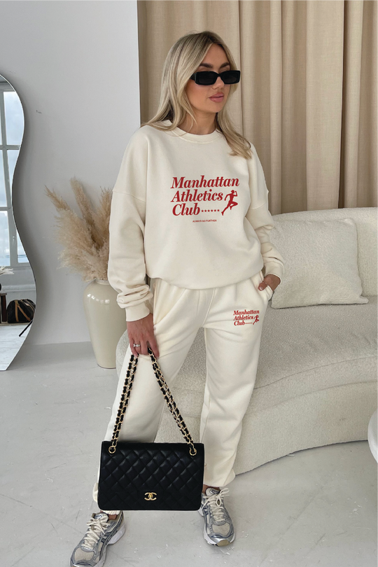 Manhattan club ecru printed sweater joggers loungewear