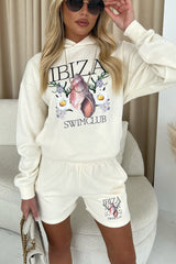 Ibiza Swim Ecru Premium printed Hoodie Short Loungewear Set
