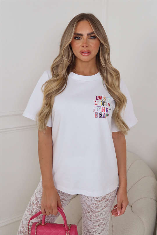 Lost in the beat white back print heavyweight oversized t-shirt