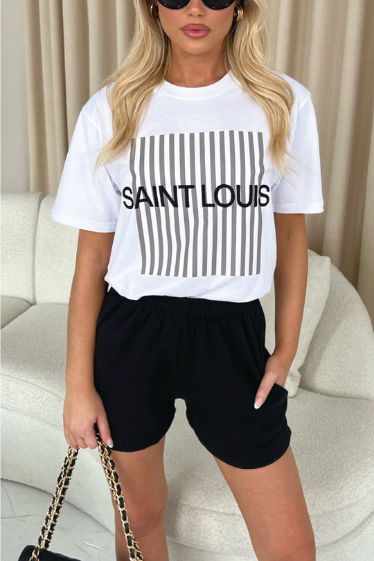Saint Louis black and grey embroidered premium short tee coord
