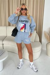 Capri Italy Baby Blue Premium Sweater Short Loungewear Set