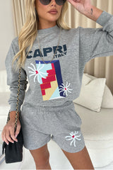 Capri Italy Melange Grey Premium Sweater Short Loungewear Set