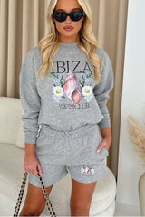 Ibiza Swim Melange Grey Premium Sweater Short Loungewear Set