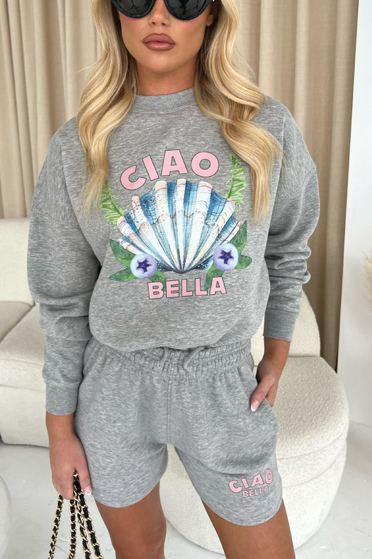 Ciao Bella Melange Grey Premium Sweater Short Loungewear Set