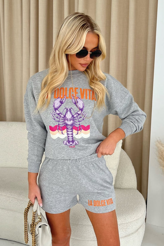 La Dolce Vita Melange Grey Premium Sweater Short Loungewear Set
