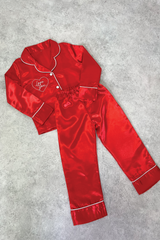 Mini Love you red satin embroidered pyjamas