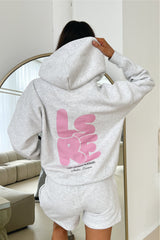 LSRE bubble marl grey printed premium relaxed hoodie