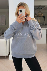Monaco Grey Embroidered 1/4 Zip Sweater
