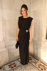 Leome black shoulder pad dress