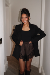 BROOKLYN CHOCOLATE WITH BLACK LACE TRIM SHORTS