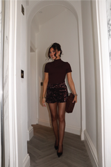 LUCIE CHOCOLATE SEQUIN SHORTS