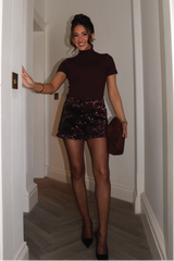 LUCIE CHOCOLATE SEQUIN SHORTS