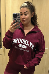 Brooklyn burgundy printed 3/4 zip sweater