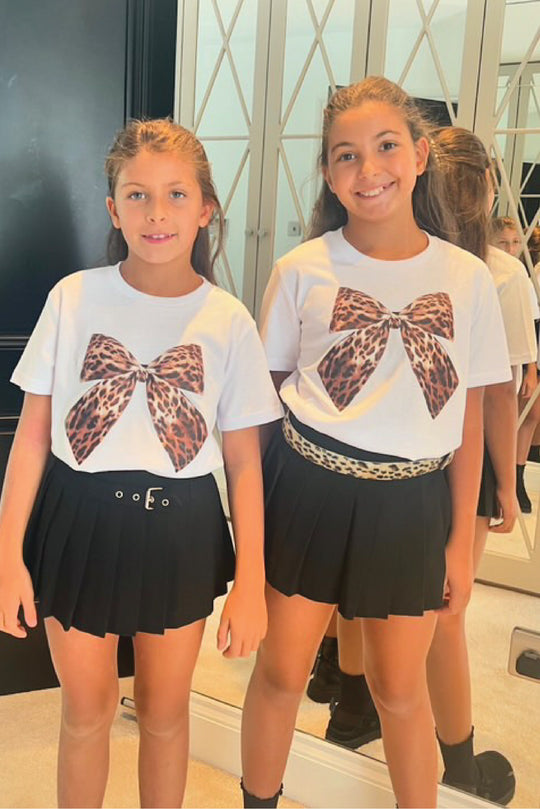 Mini leopard bow white printed t-shirt