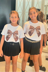Mini leopard bow white printed t-shirt