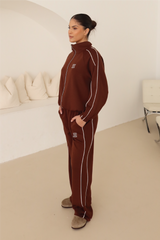 GeGe chocolate contrast piping detail zip jacket & trouser loungewear