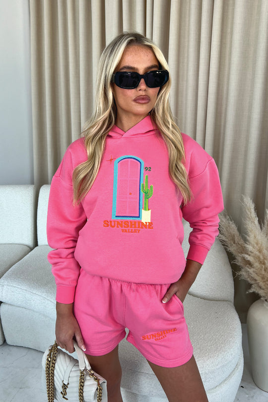 Sunshine Valley pink PREMIUM Embroidered Hooded loungewear set