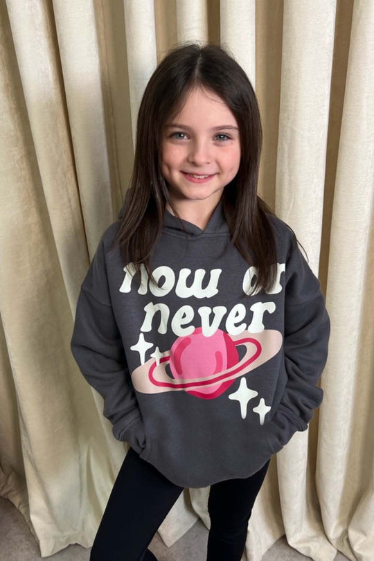 Mini Now or never steel grey printed hoodie