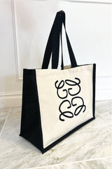 Gege Black Embroidered Large Tote Bag