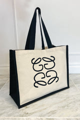 Gege Black Embroidered Large Tote Bag