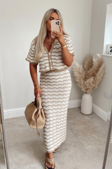 Arabella beige & white crochet cardigan skirt co-ord One Size (6-12) co-ord